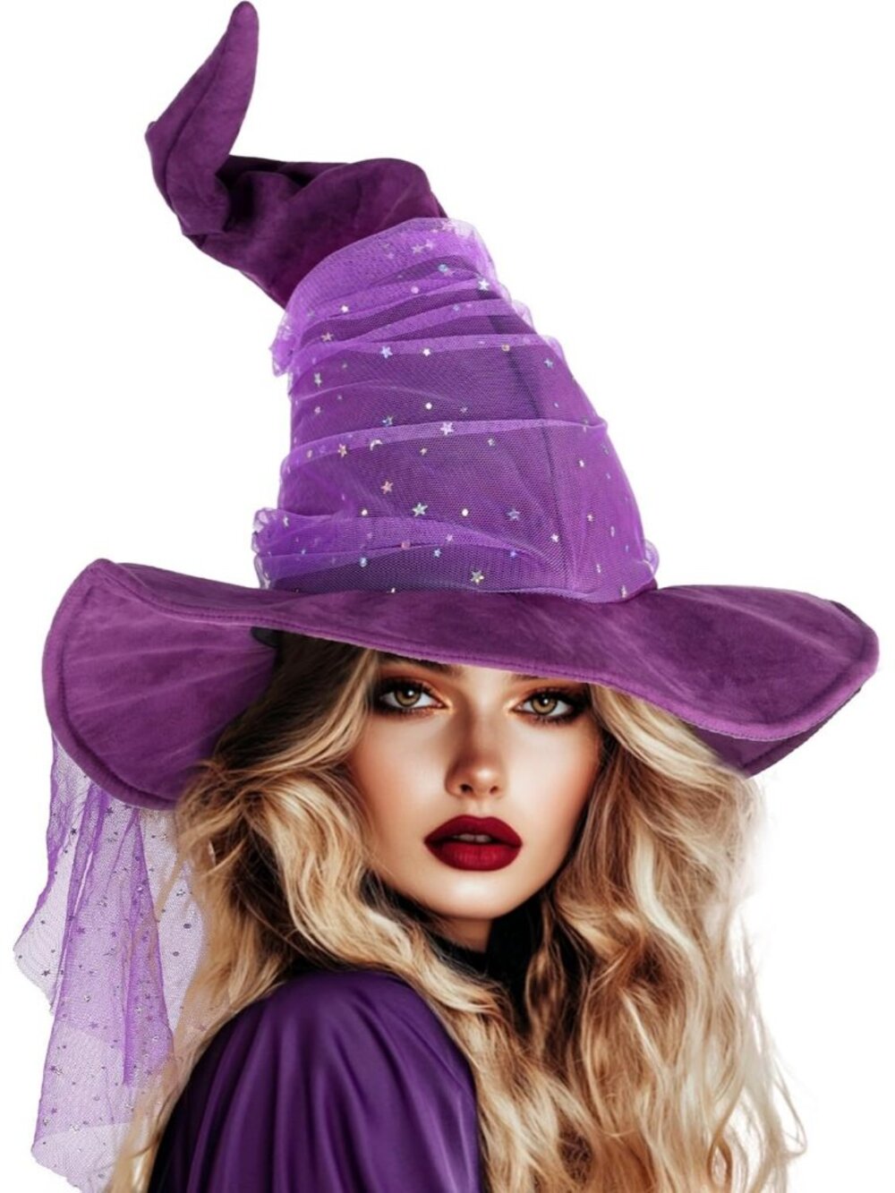 Women's Purple Mesh Halloween Witch Hats Cosplay Costume Accessory For Party